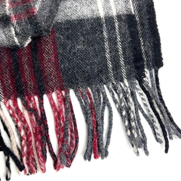 V. FRAAS Wool Cashmere Blend Gray Red Plaid Scarf Unisex - Picture 4 of 9